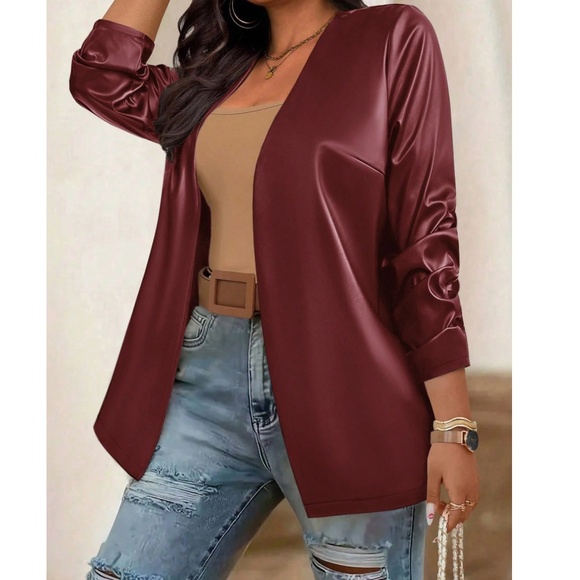 Plus Vegan leather Open Front Blazer jacket